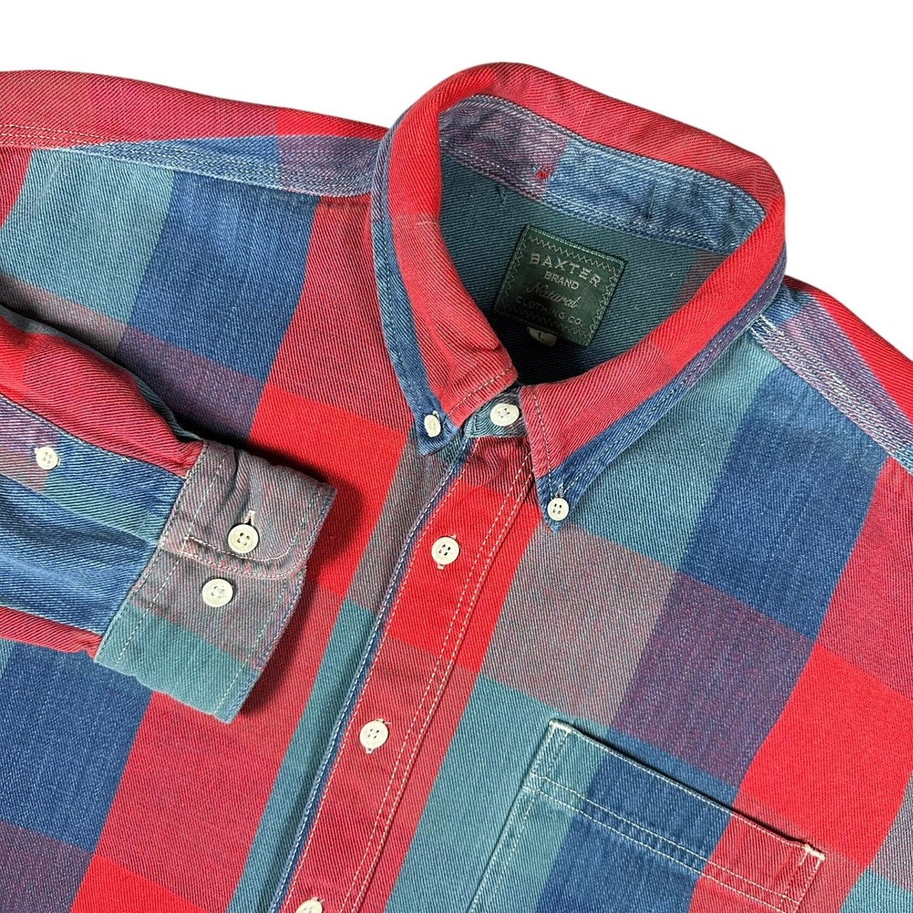 Vintage‎ Baxter Brand Natural Clothing Co Mens L Plaid Button Up Shirt